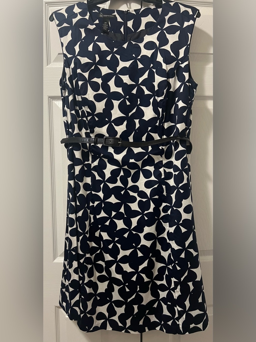 INC Navy & White Floral Print Sleeveless Dress with Belt